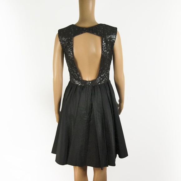 Vera Wang Black Cocktail Sequin Midi Open Back Evening Dress - Picture 2 of 3